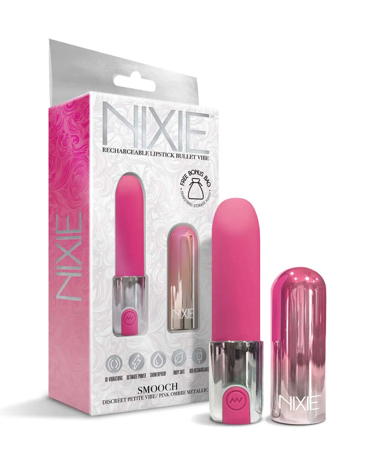 Nixie Smooch Rechargeable Lipstick Vibrator - Pink Ombre - Image 2