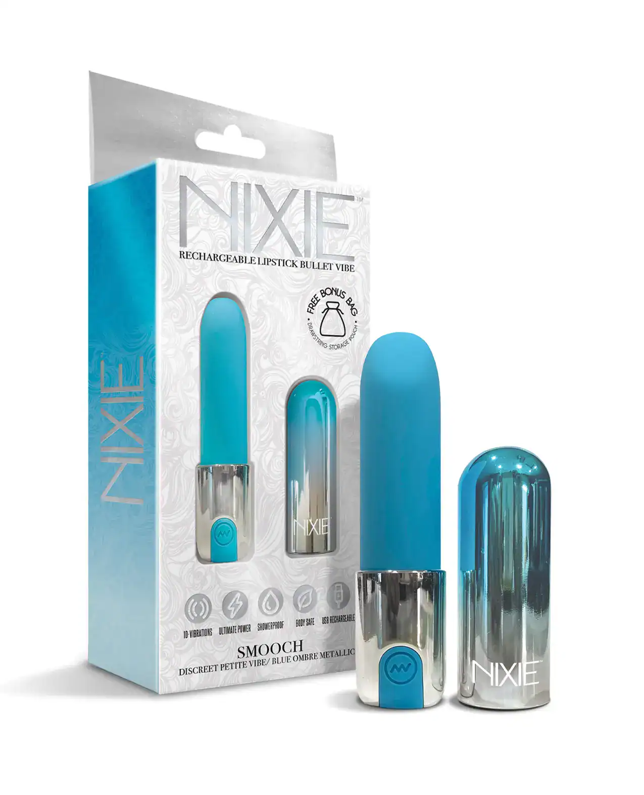 Nixie Smooch Rechargeable Lipstick Vibrator - Blue Ombre - Image 2
