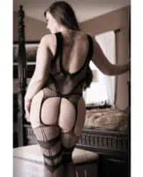 Sheer Fantasy Night Moves Keyhole Front Cami Top w/Attached Stockings Black QN - Image 2