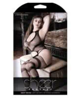 Sheer Fantasy Night Moves Keyhole Front Cami Top w/Attached Stockings Black QN - Image 3