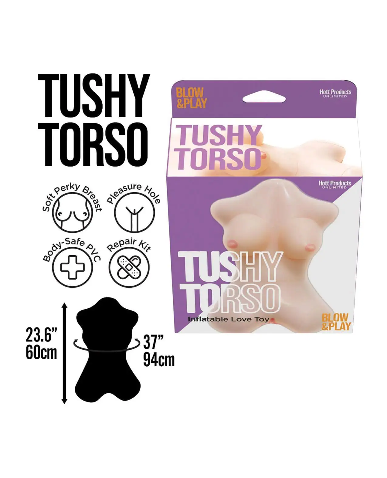 Tushy Torso Blow Up Doll w/Vagina Hole - Image 3