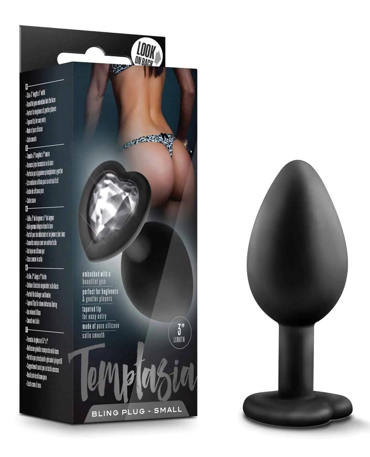 Blush Temptasia Bling Plug w/Gem Small - Black - Image 3