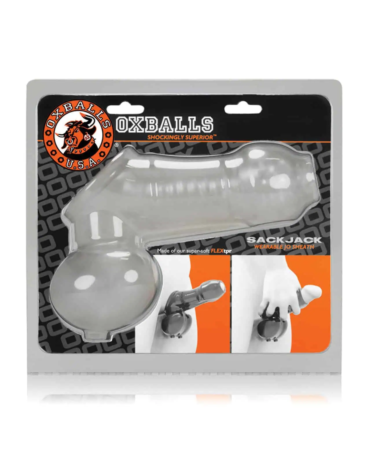Oxballs Sackjack Wearable Jack Off Sheath - Clear Frost - Image 4