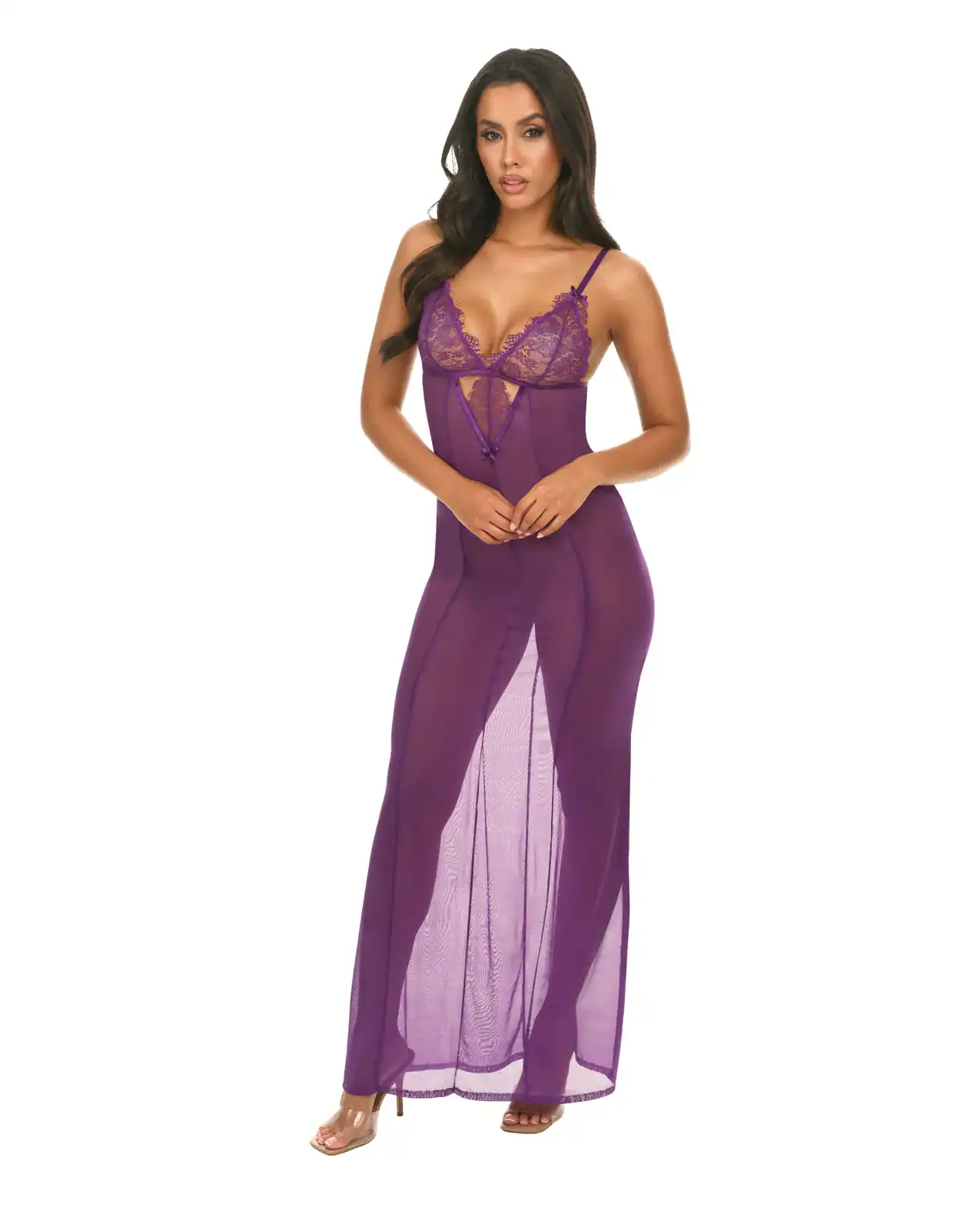 Katana Mesh & Eyelash Lace Gown - Purple S/M - Image 2