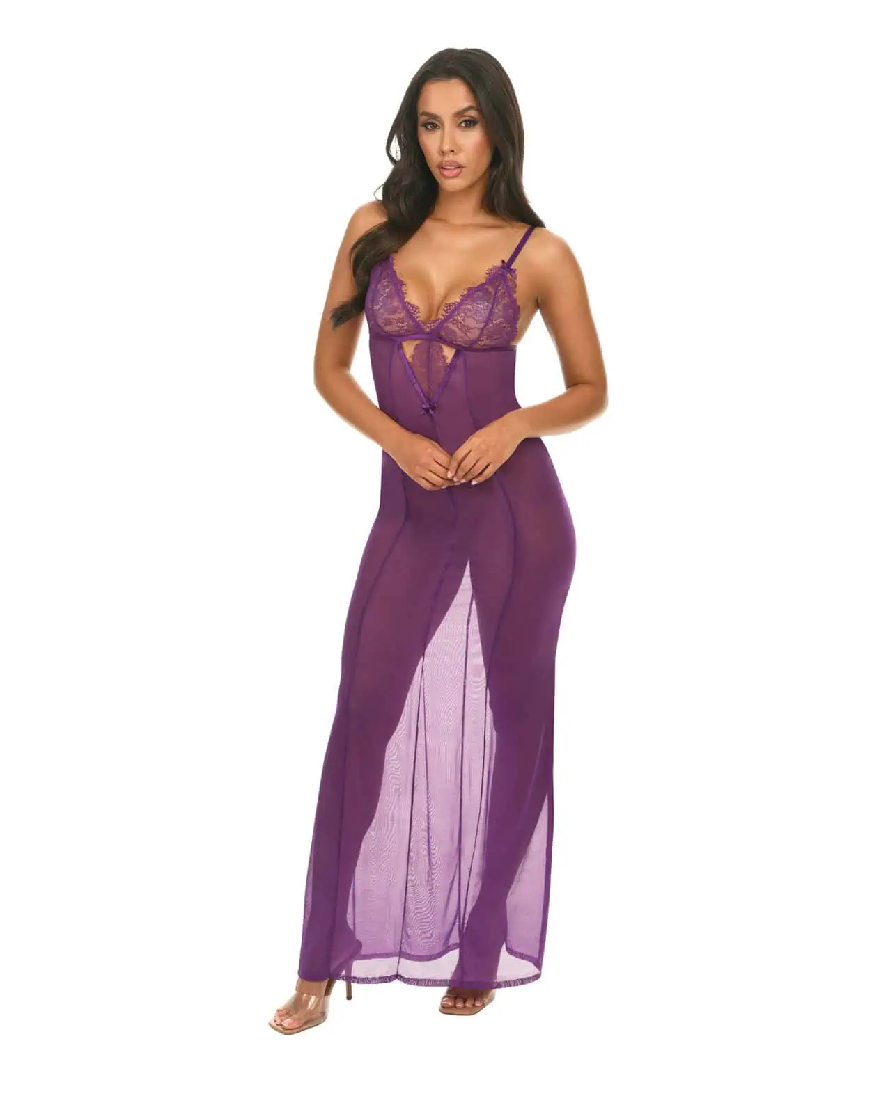Katana Mesh & Eyelash Lace Gown - Purple S/M - Image 3