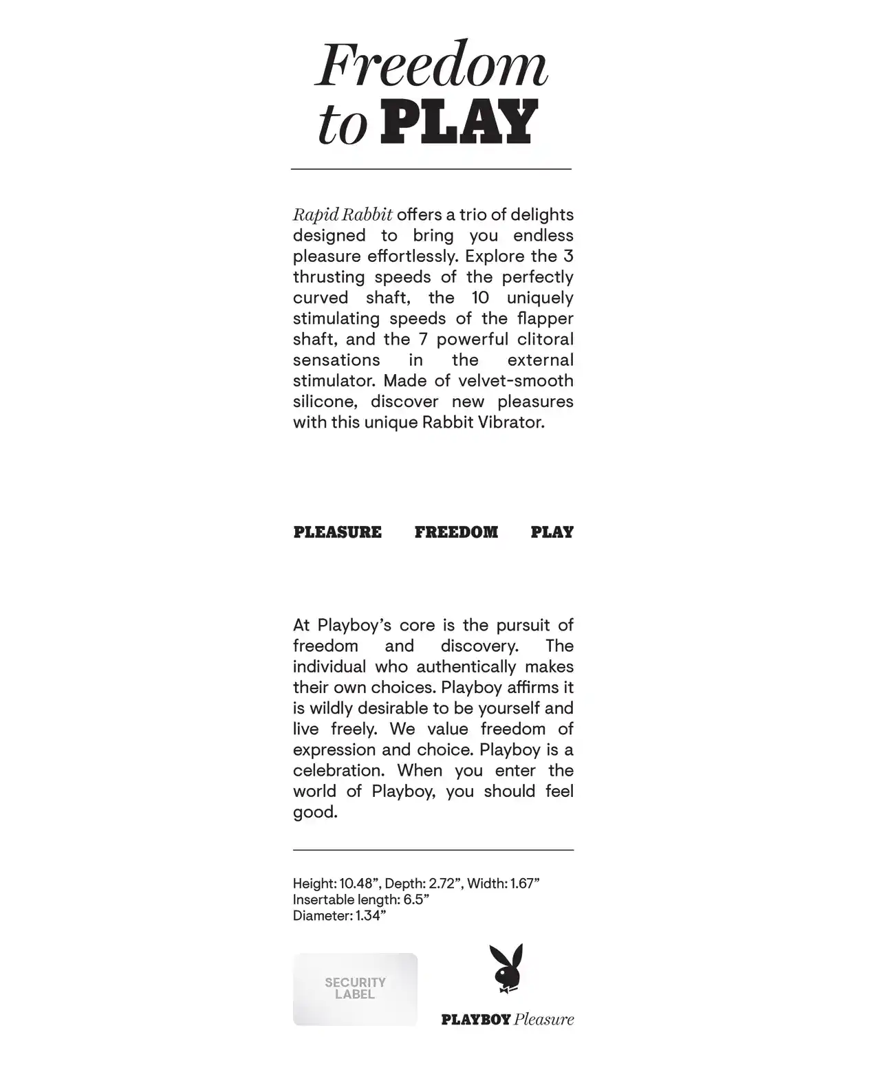 Playboy Pleasure Rapid Rabbit Vibrator - Black - Image 2