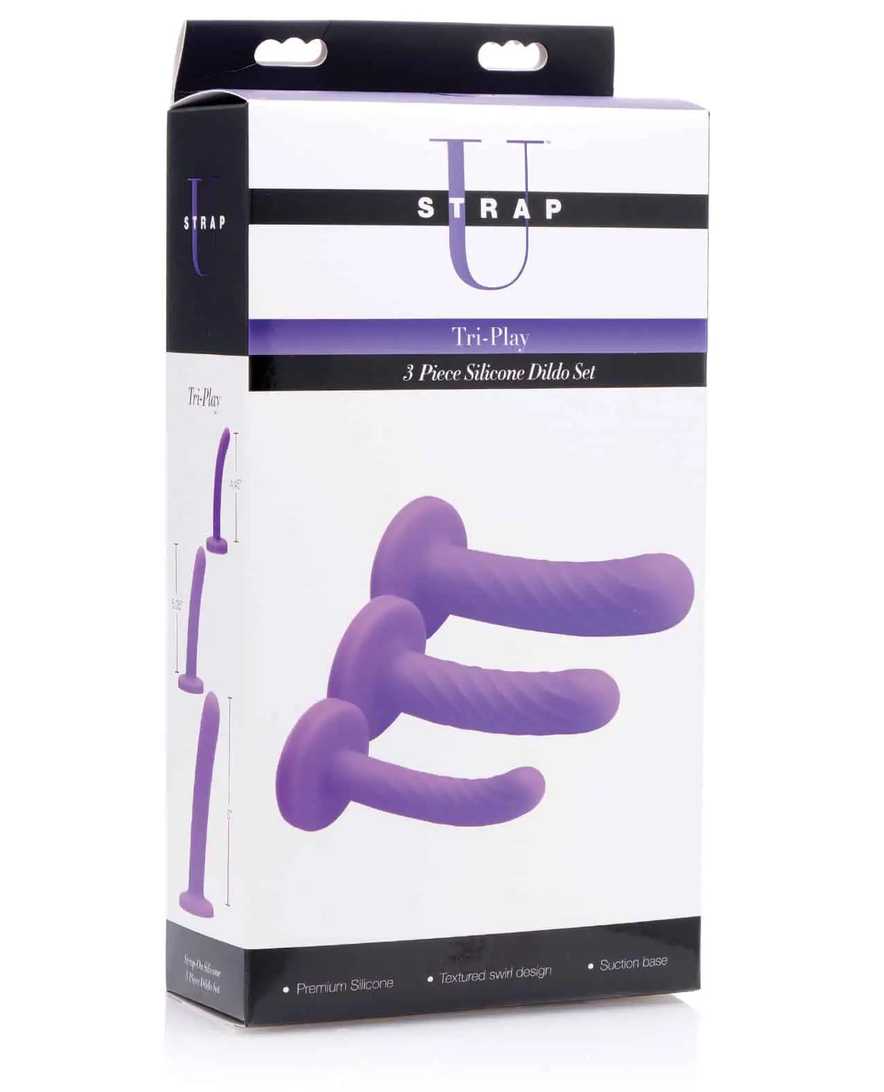 Strap U Tri-Play Silicone Dildo - Set of 3 Purple - Image 3