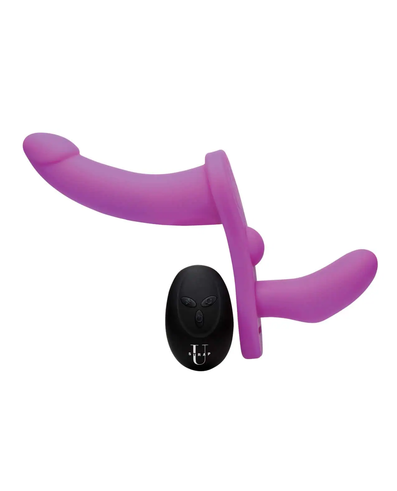 Strap U Double Take Vibrating Adjustable Strap On Silicone Rechargeable Waterproof Purple - Image 3