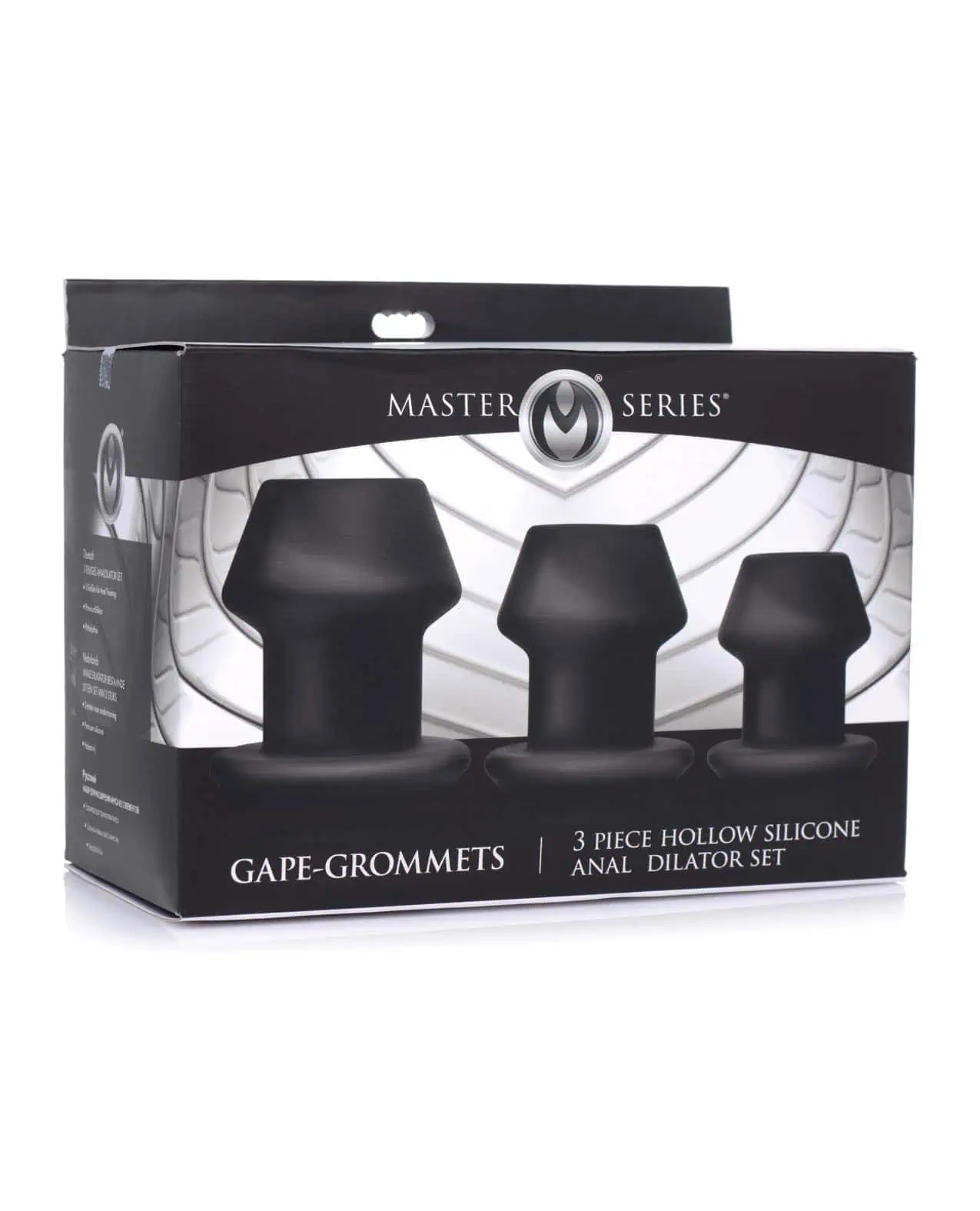 Master Series Gape-Grommets 3 pc Hollow Silicone Anal Dilator Set - Black - Image 3