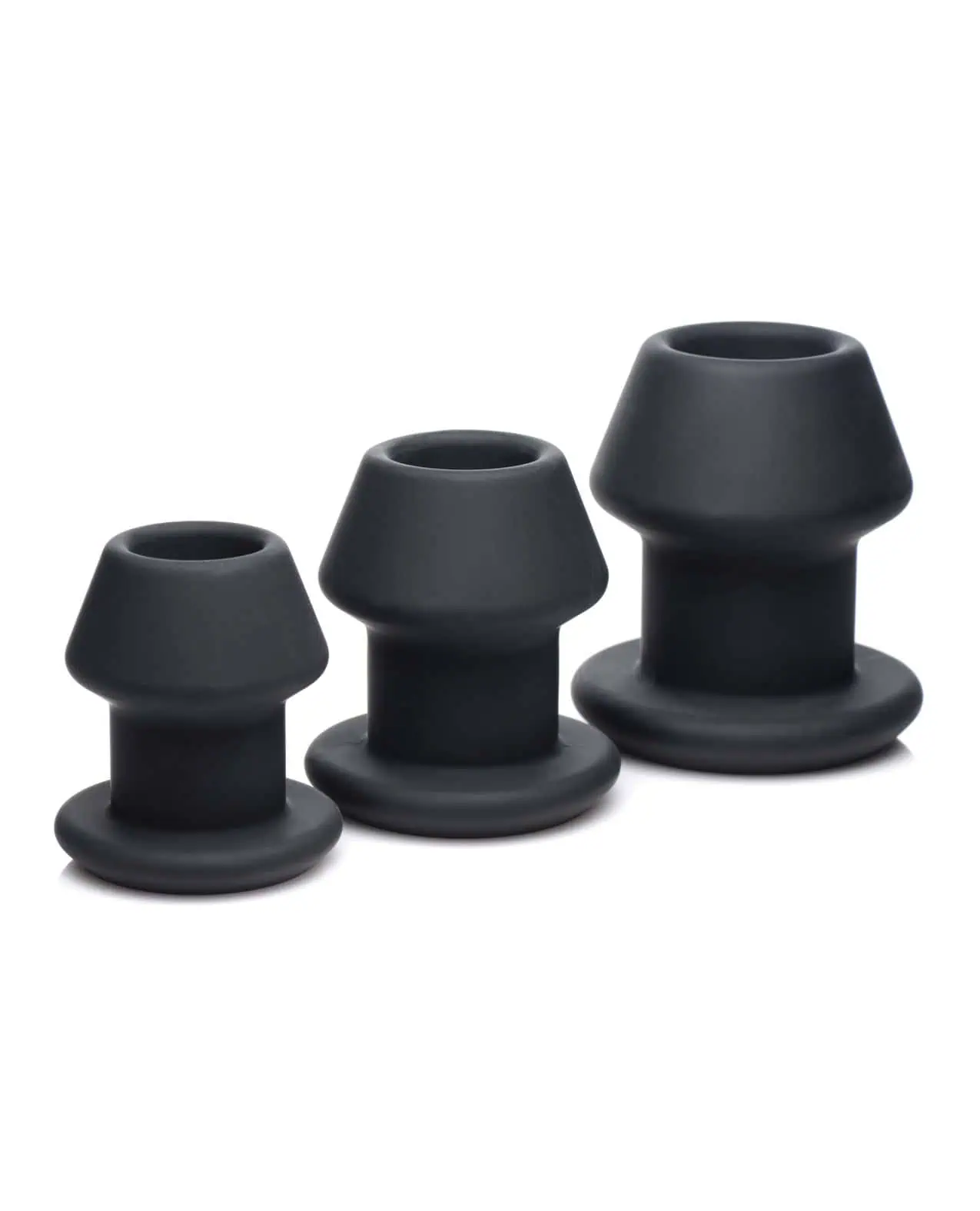 Master Series Gape-Grommets 3 pc Hollow Silicone Anal Dilator Set - Black - Image 4