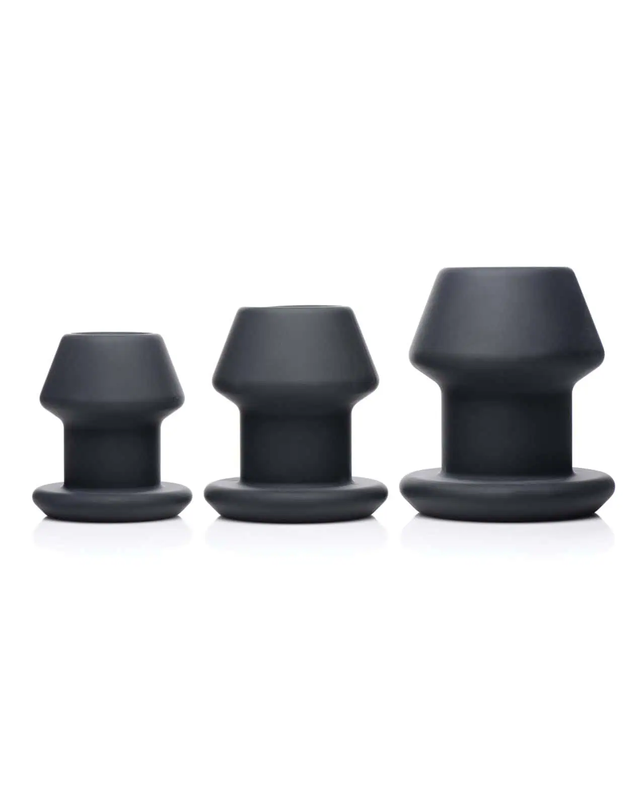 Master Series Gape-Grommets 3 pc Hollow Silicone Anal Dilator Set - Black - Image 5