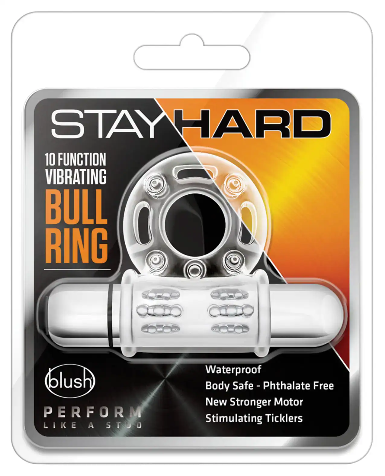 Blush Stay Hard 10 Function Vibrating Bull Ring Cock Ring - Clear - Image 3