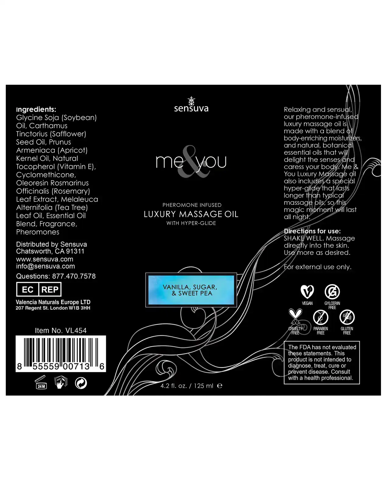 Sensuva Me & You Massage Oil - 4.2 oz Vanilla Sugar Sweet Pea - Image 2