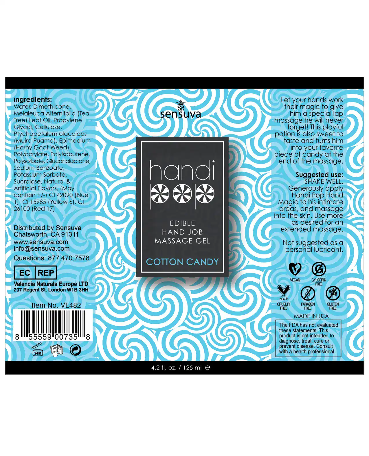 Handipop Hand Job Massage Gel - 4.2 oz Bottle Cotton Candy - Image 2