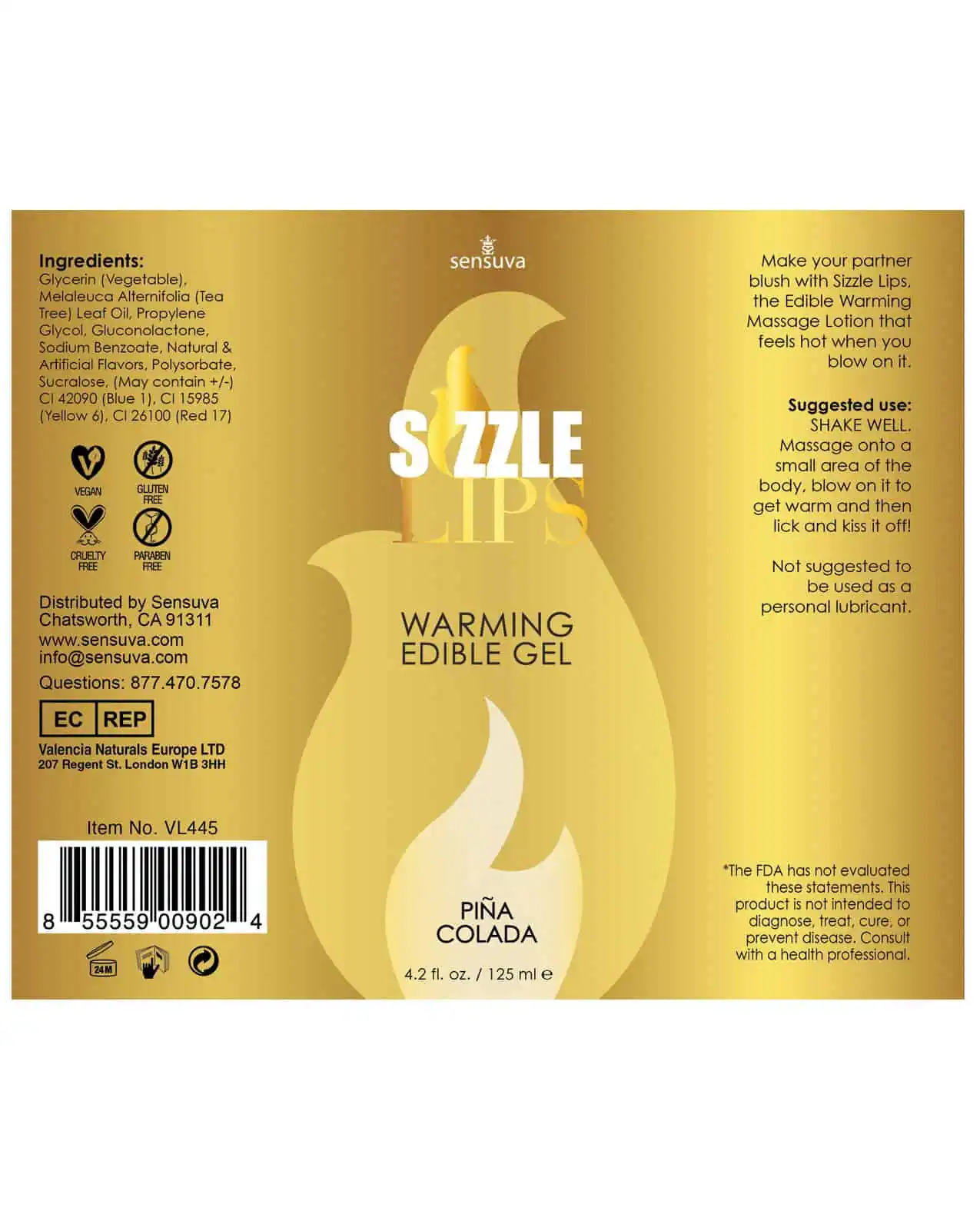 Sensuva Sizzle Lips Warming Gel - 4.2 oz Pina Colada - Image 3