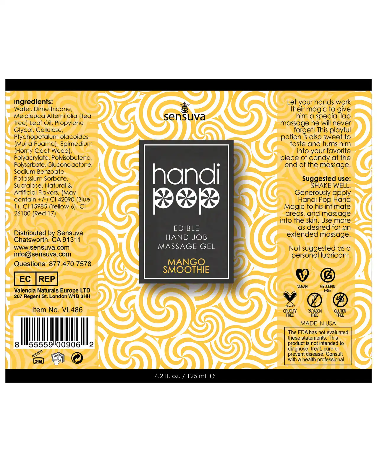 Handipop Hand Job Massage Gel - 4.2 oz Bottle Mango Smoothie - Image 2