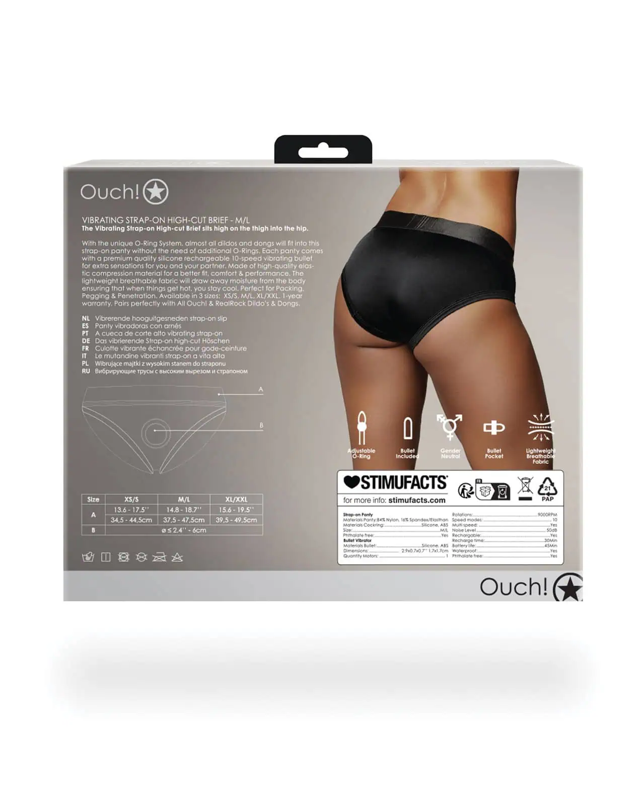 Shots Ouch Vibrating Strap On High-Cut Brief - Black M/L - Image 2