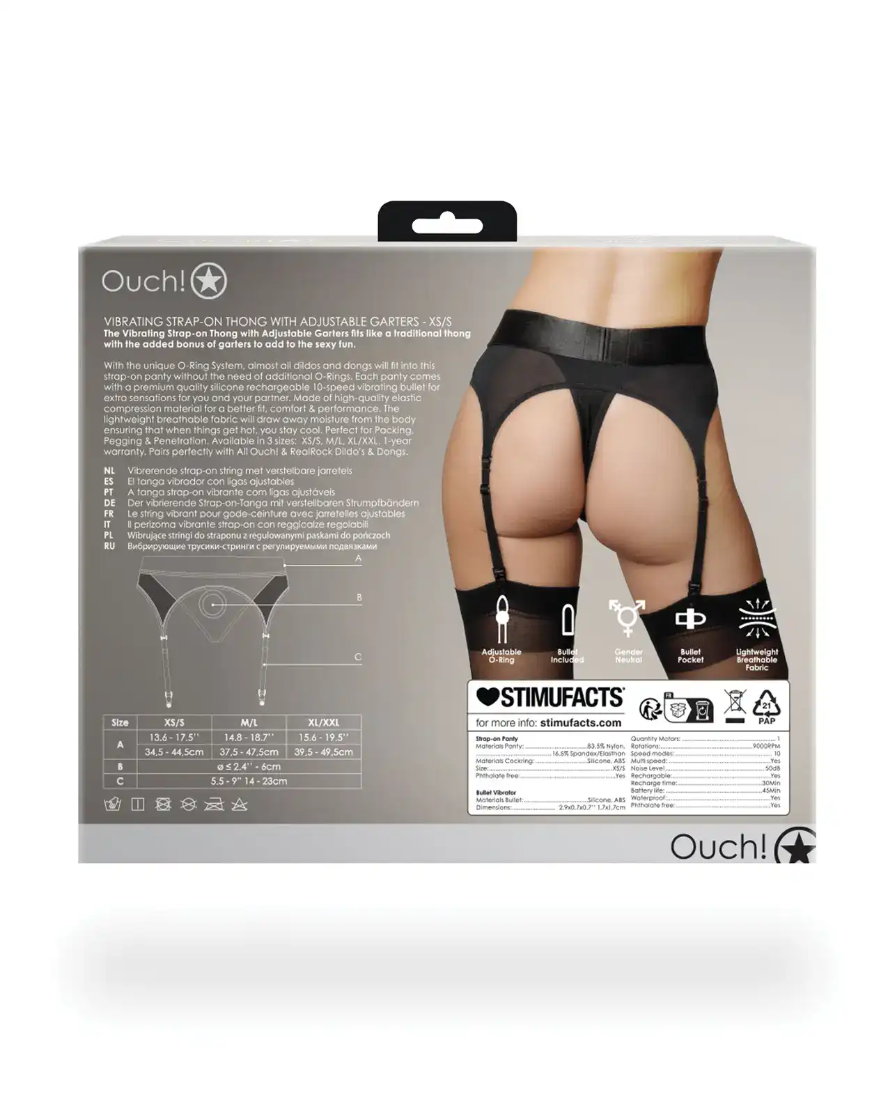 Shots Ouch Vibrating Strap On Thong w/Adjustable Garters - Black XS/S - Image 2