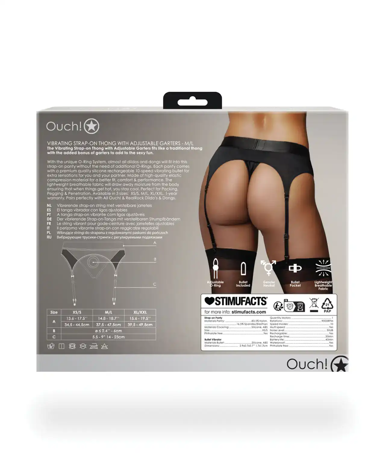 Shots Ouch Vibrating Strap On Thong w/Adjustable Garters - Black M/L - Image 2