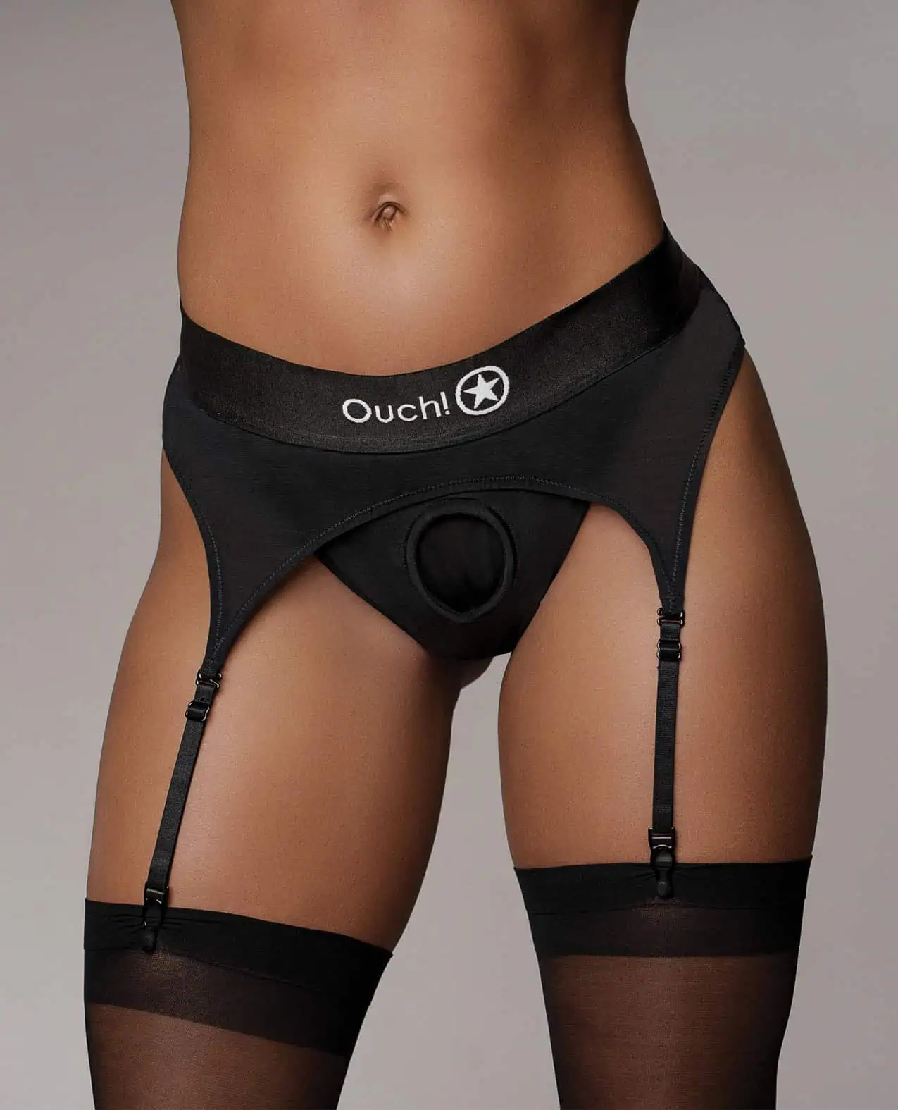Shots Ouch Vibrating Strap On Thong w/Adjustable Garters - Black M/L - Image 3