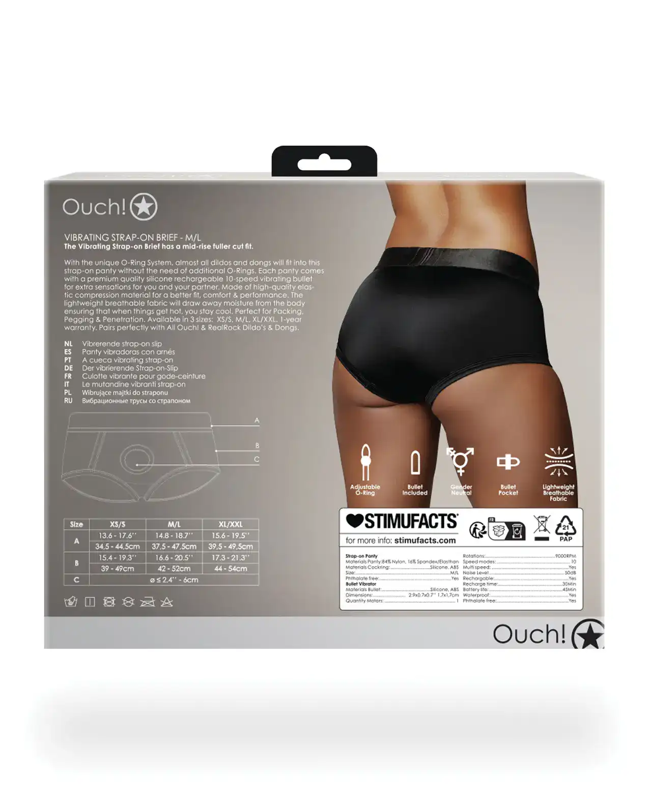 Shots Ouch Vibrating Strap On Brief - Black M/L - Image 2