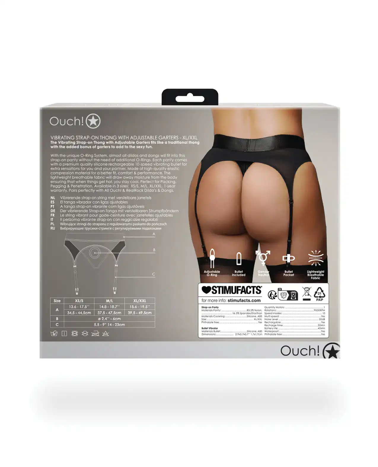 Shots Ouch Vibrating Strap On Thong w/Adjustable Garters - Black XL/XXL - Image 2