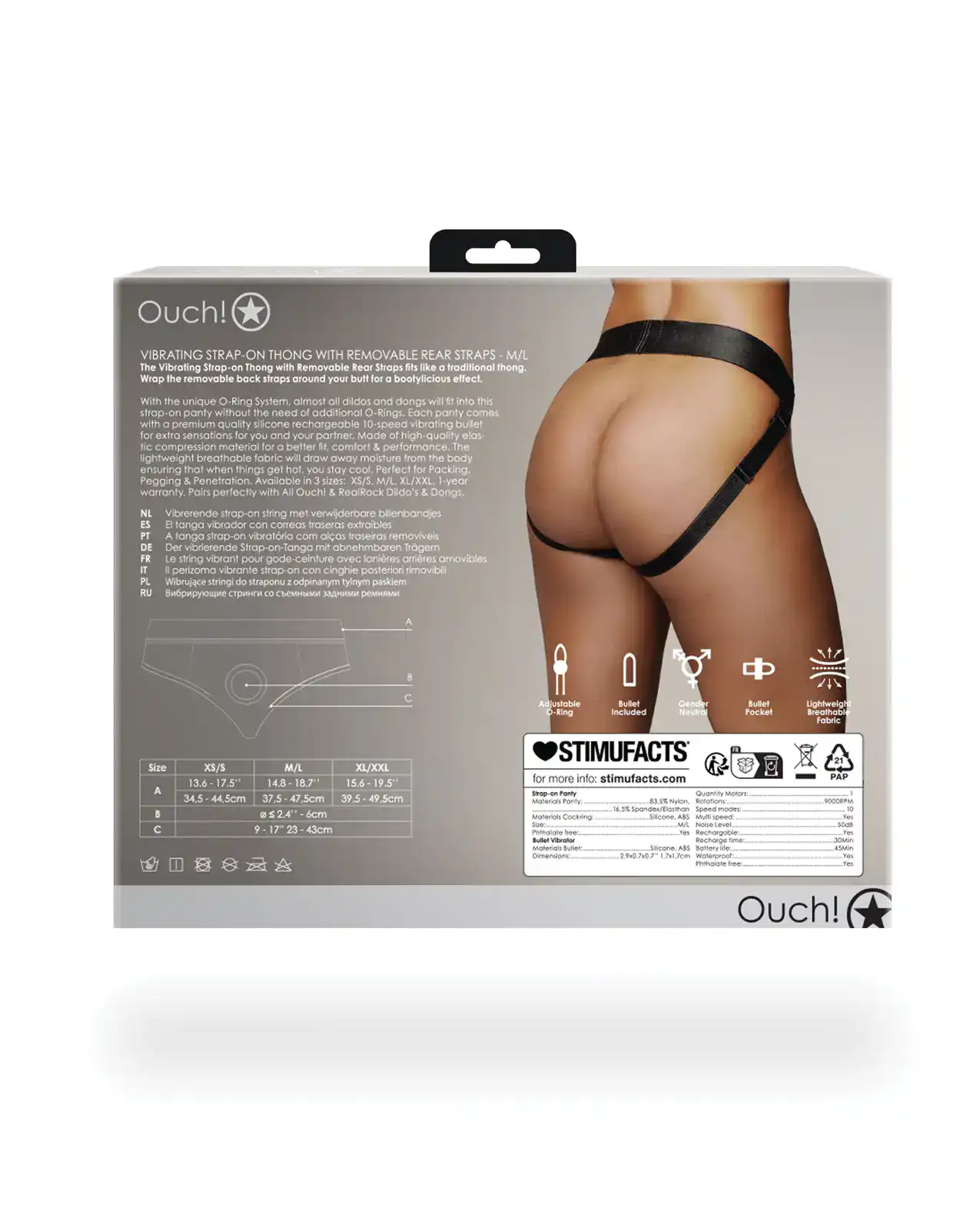 Shots Ouch Vibrating Strap On Thong w/Removable Rear Straps - Black M/L - Image 2
