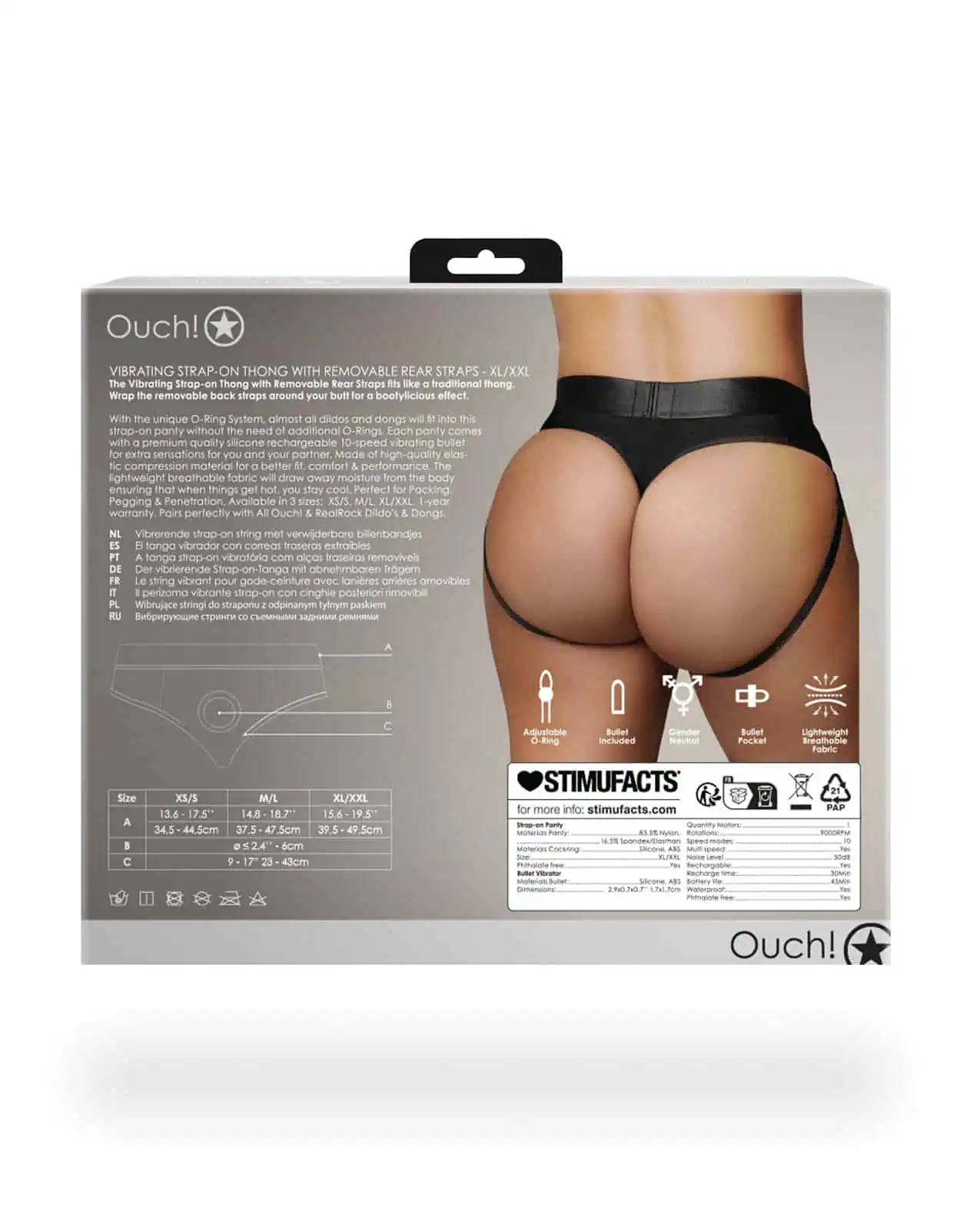 Shots Ouch Vibrating Strap On Thong w/Removable Rear Straps - Black XL/XXL - Image 2