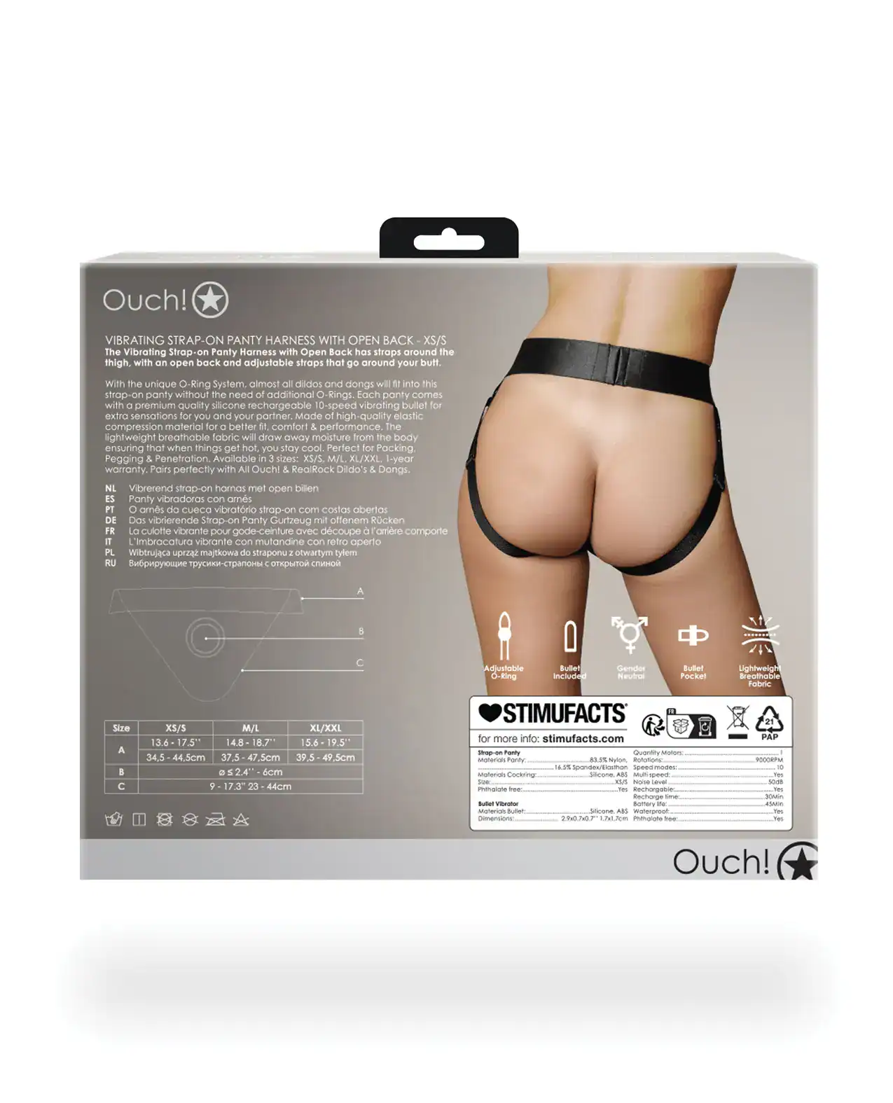 Shots Ouch Vibrating Strap On Panty Harness w/Open Back - Black XS/S - Image 2