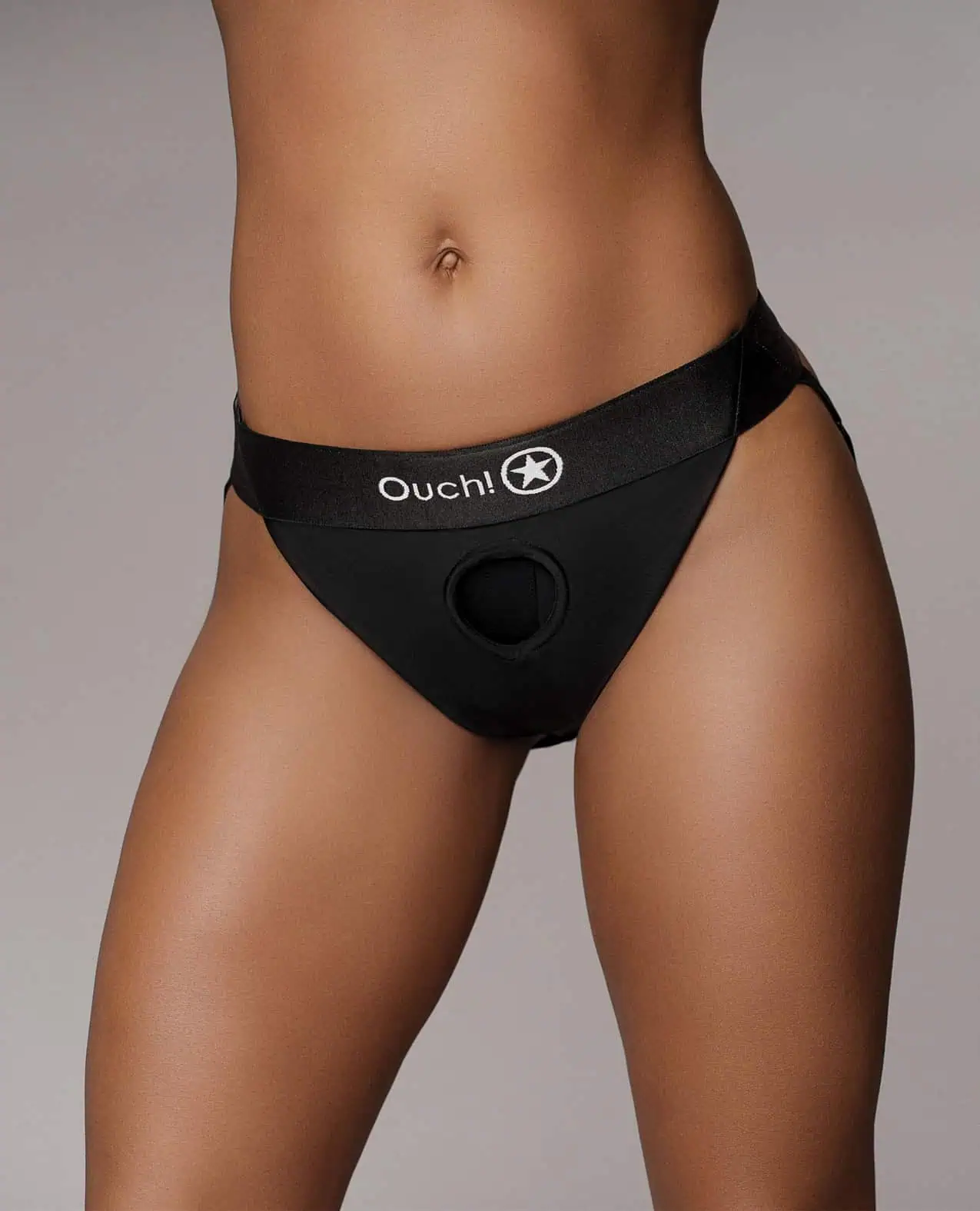 Shots Ouch Vibrating Strap On Panty Harness w/Open Back - Black M/L - Image 3