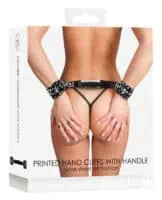 Shots Ouch Love Street Art Fashion Printed Hand Cuffs w/Handle - Black - Image 1
