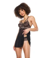 Lace and Mesh Underwire Babydoll w/Thong - Black/Rose Gold LG - Image 2