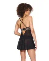 Lace and Mesh Underwire Babydoll w/Thong - Black/Rose Gold LG - Image 3