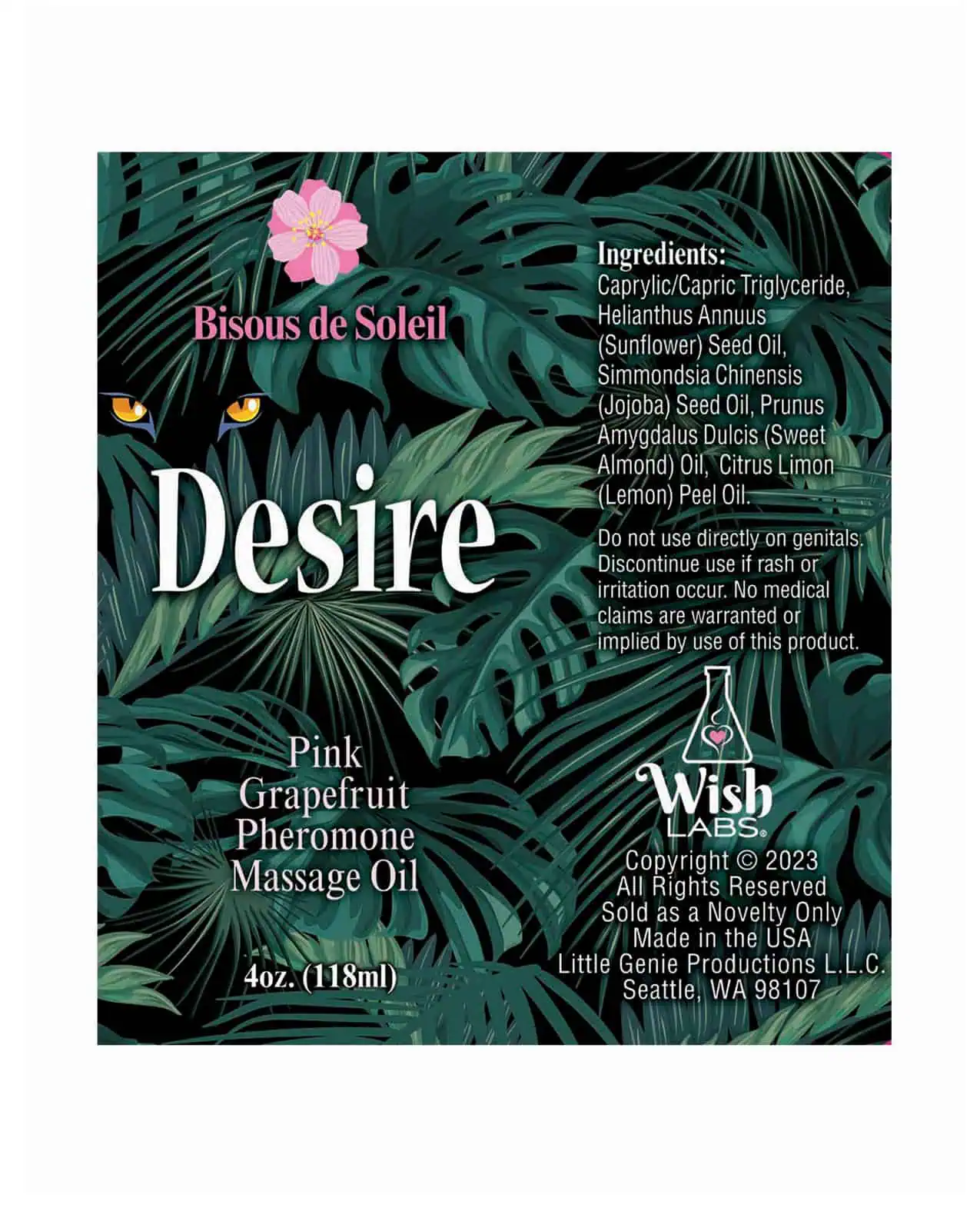 Desire Pheromone Massage Oil - 4 oz Pink Grapefruit - Image 2