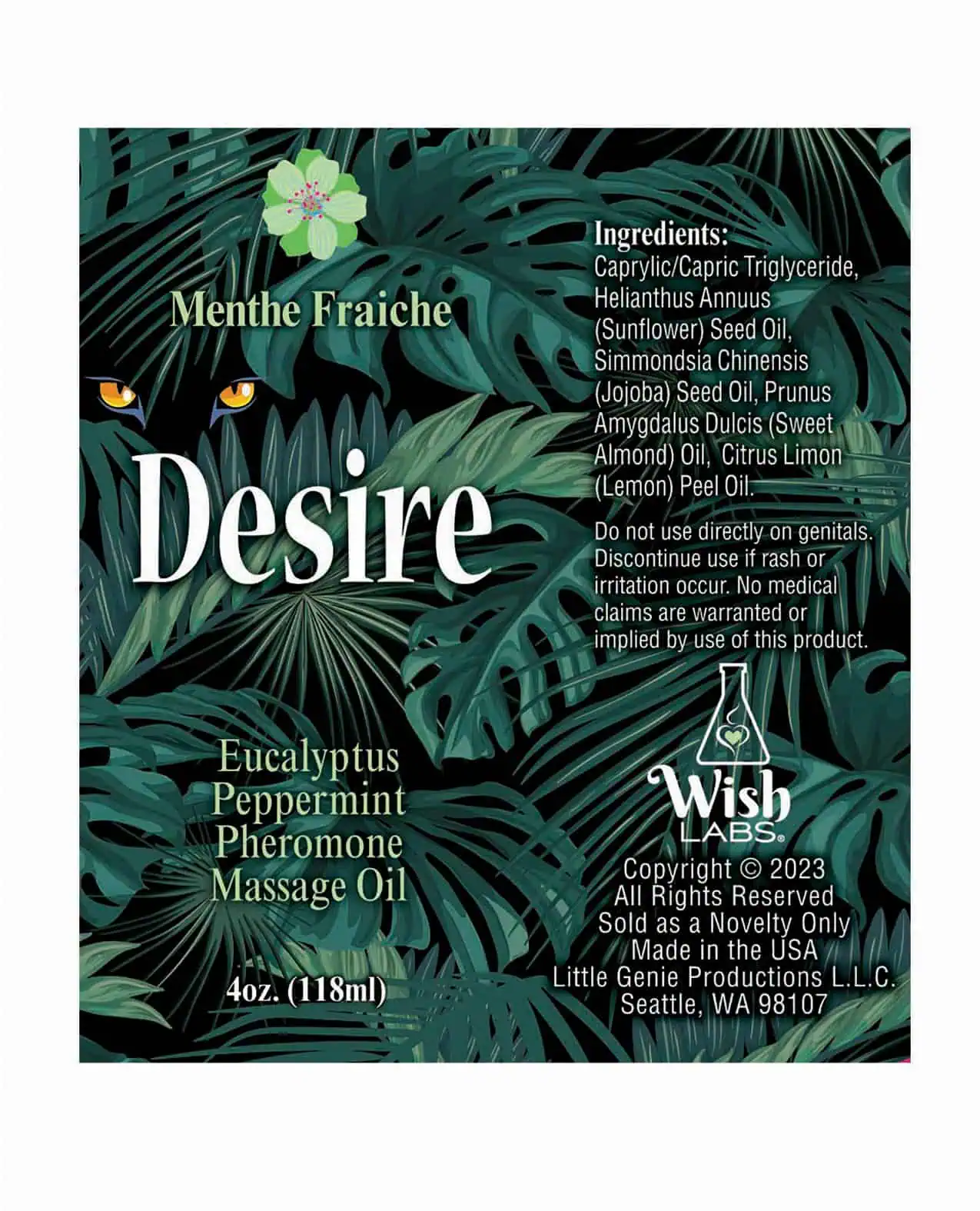 Desire Pheromone Massage Oil - 4 oz Eucalyptus/Peppermint - Image 2