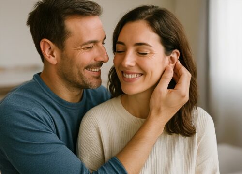 Man Rubbing Womans Ear