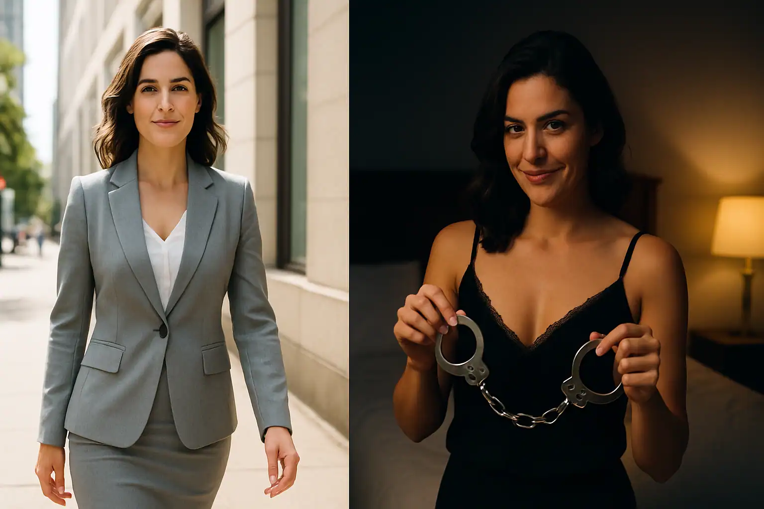 Alpha Woman holding cuffs