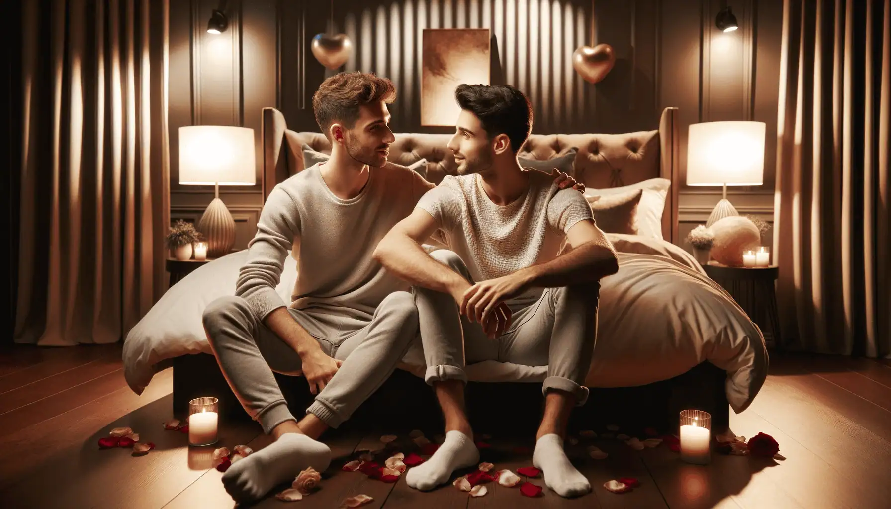 Illustration depicting a couple in a bed room