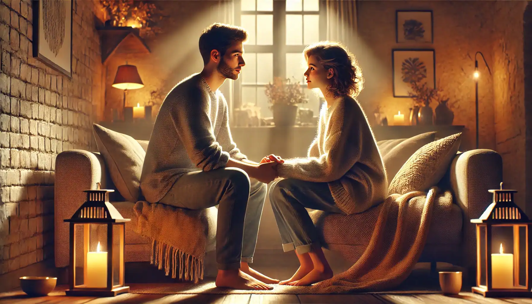 A couple practicing honest communication in a romantic relationship.