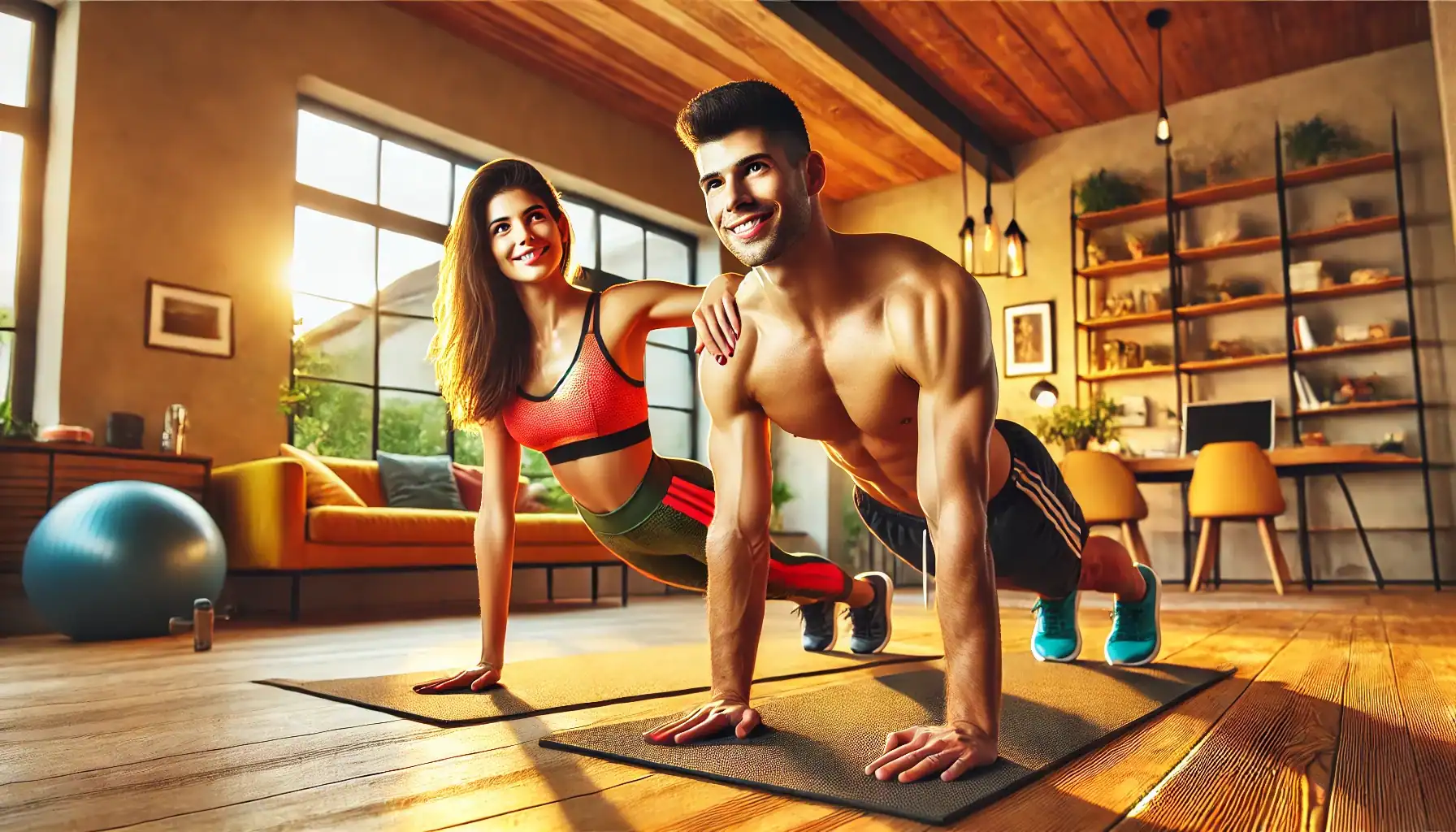 A couple performing fitness exercises designed to enhance intimacy and sexual wellness