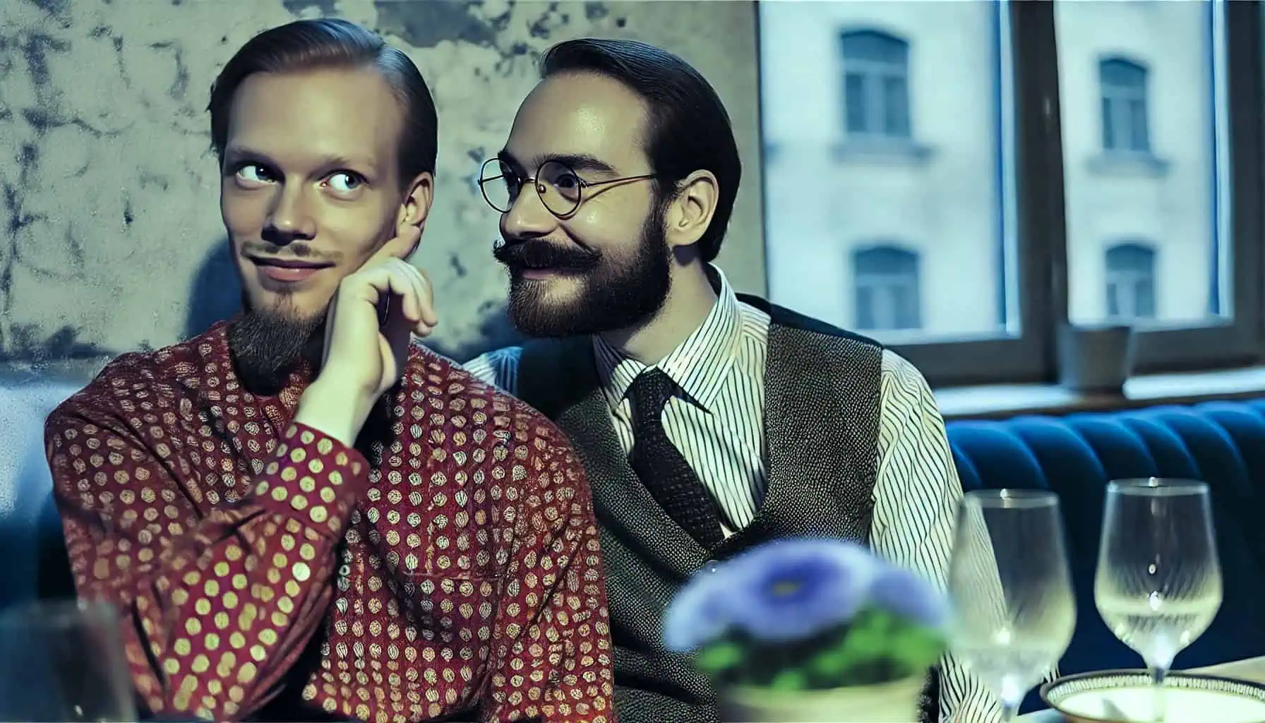 A couple, with one partner whispering into the other's ear, implying intimate verbal communication and desire.