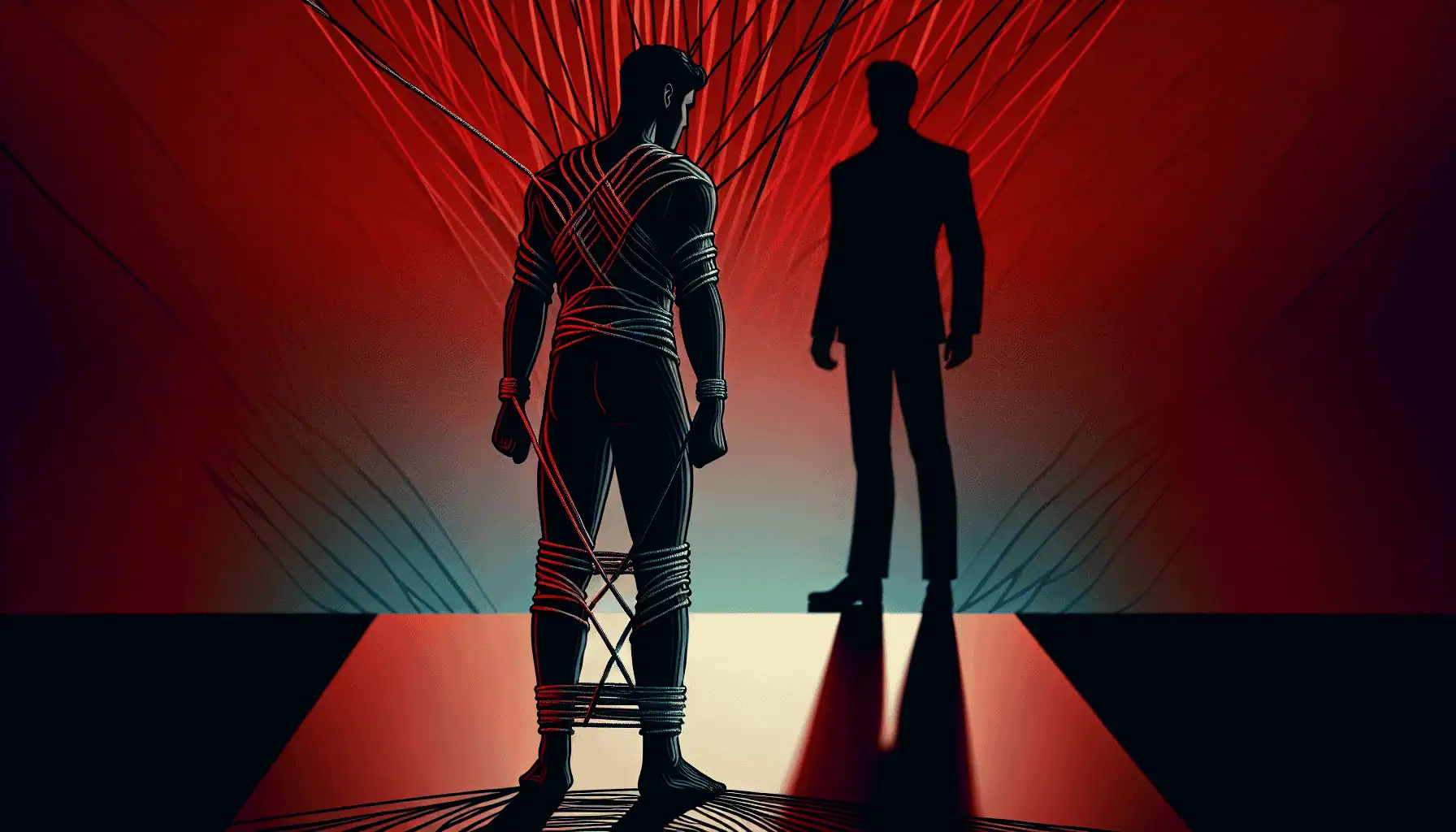 Illustration of a bound silhouette representing the intricacies of bondage in BDSM