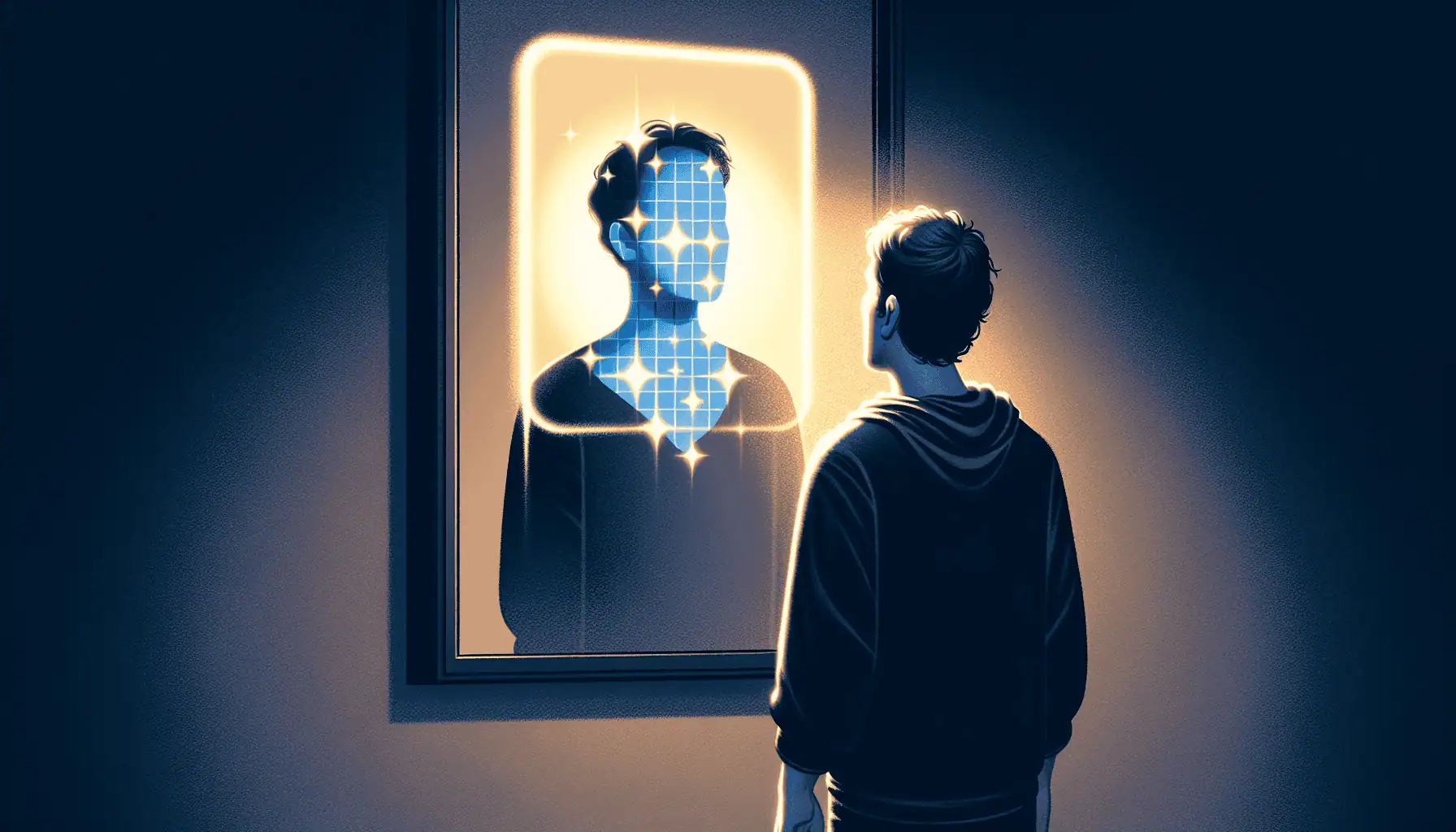 Illustration of a person comparing their social media image to reality