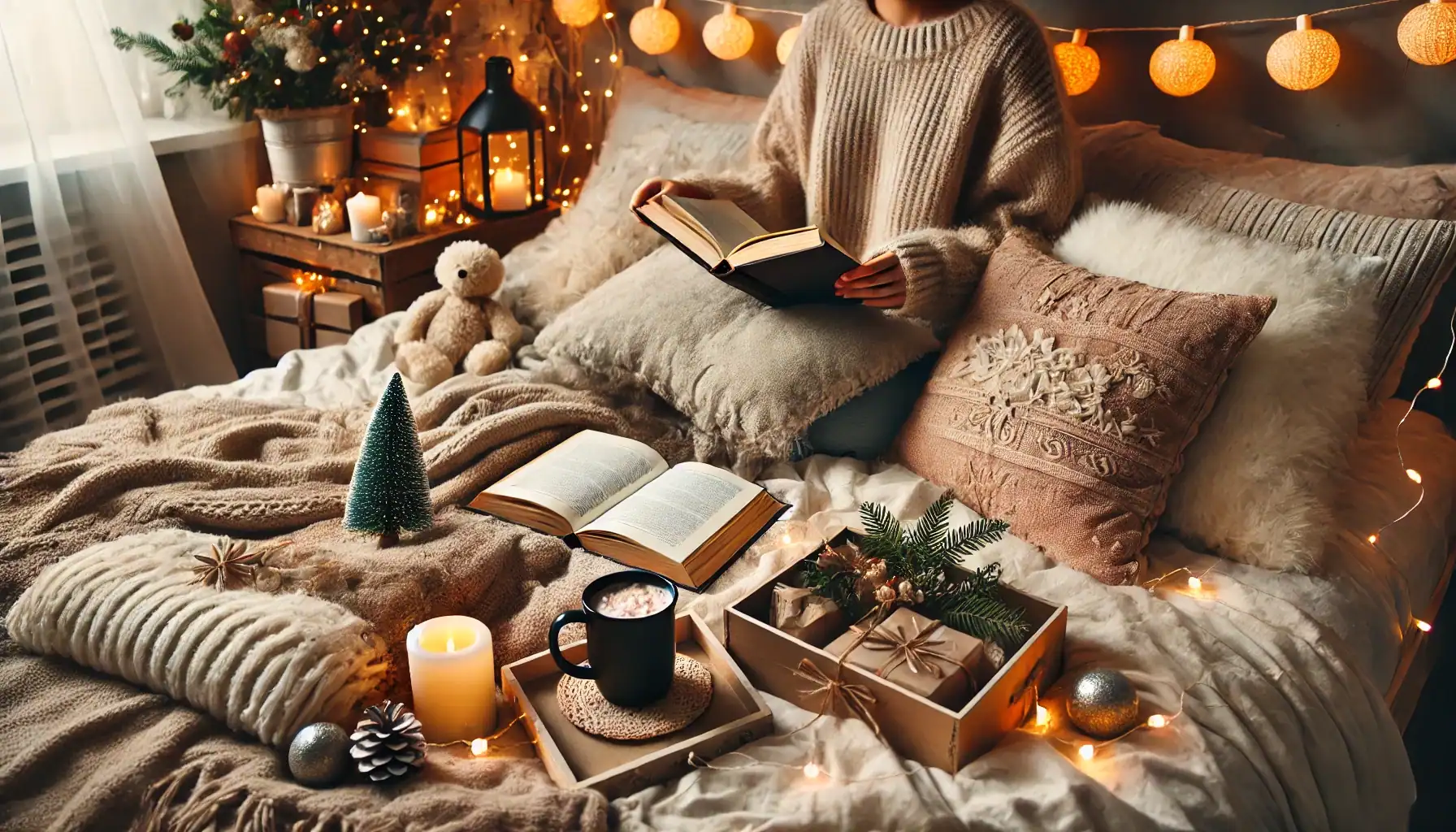  A person reading a book in bed