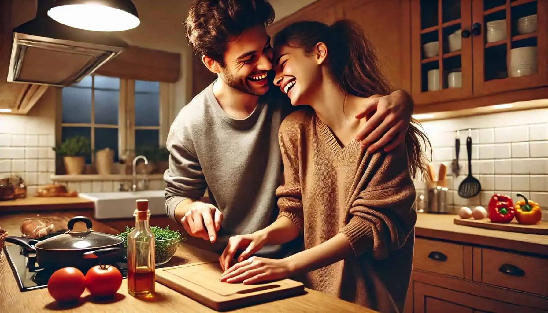 A couple sharing a spontaneous and intimate moment