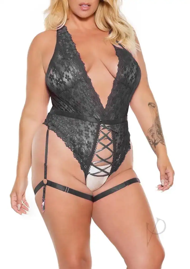 Pink Pussycat Crotchless Teddy – XLarge – Black