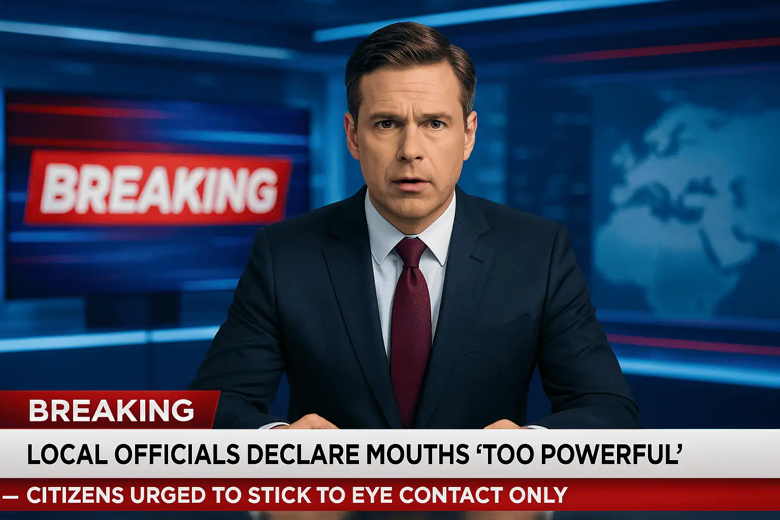 News Anchor with Breaking News Ticker