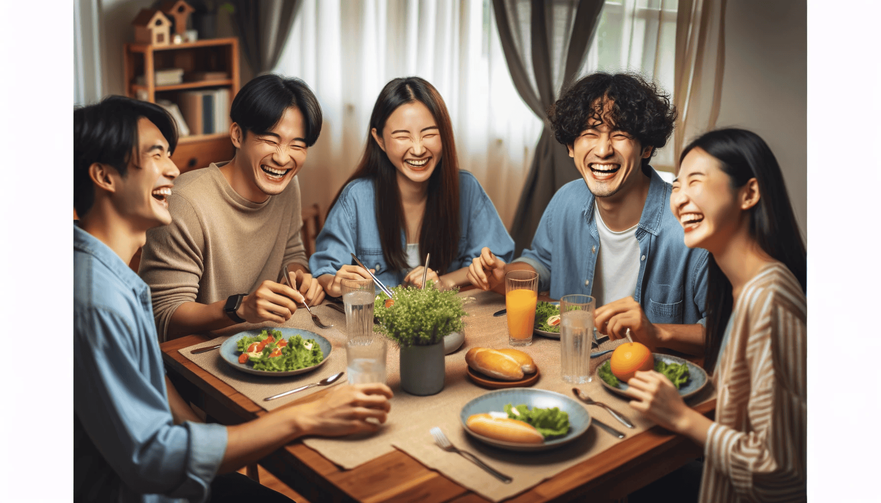 A group of friends enjoying a meal togeher 