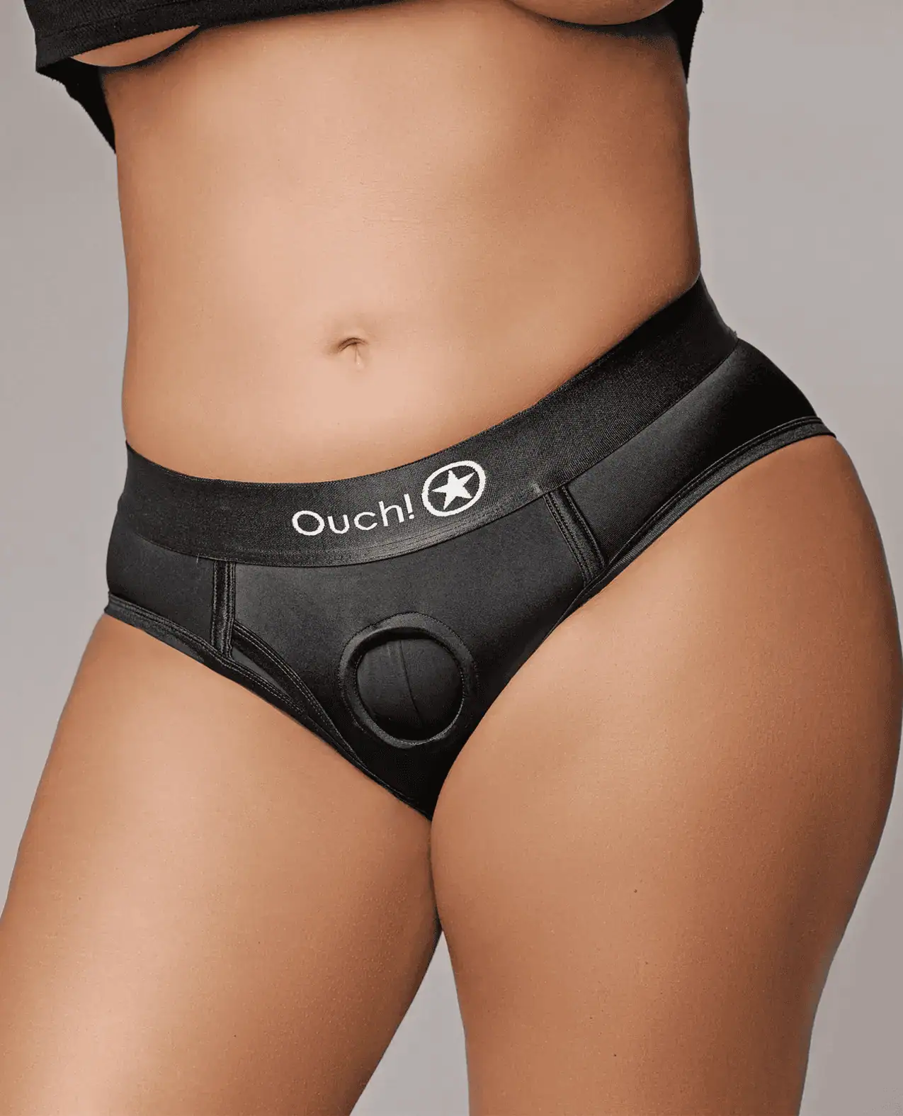 Shots Ouch Vibrating Strap On High-Cut Brief – Black XL/XXL