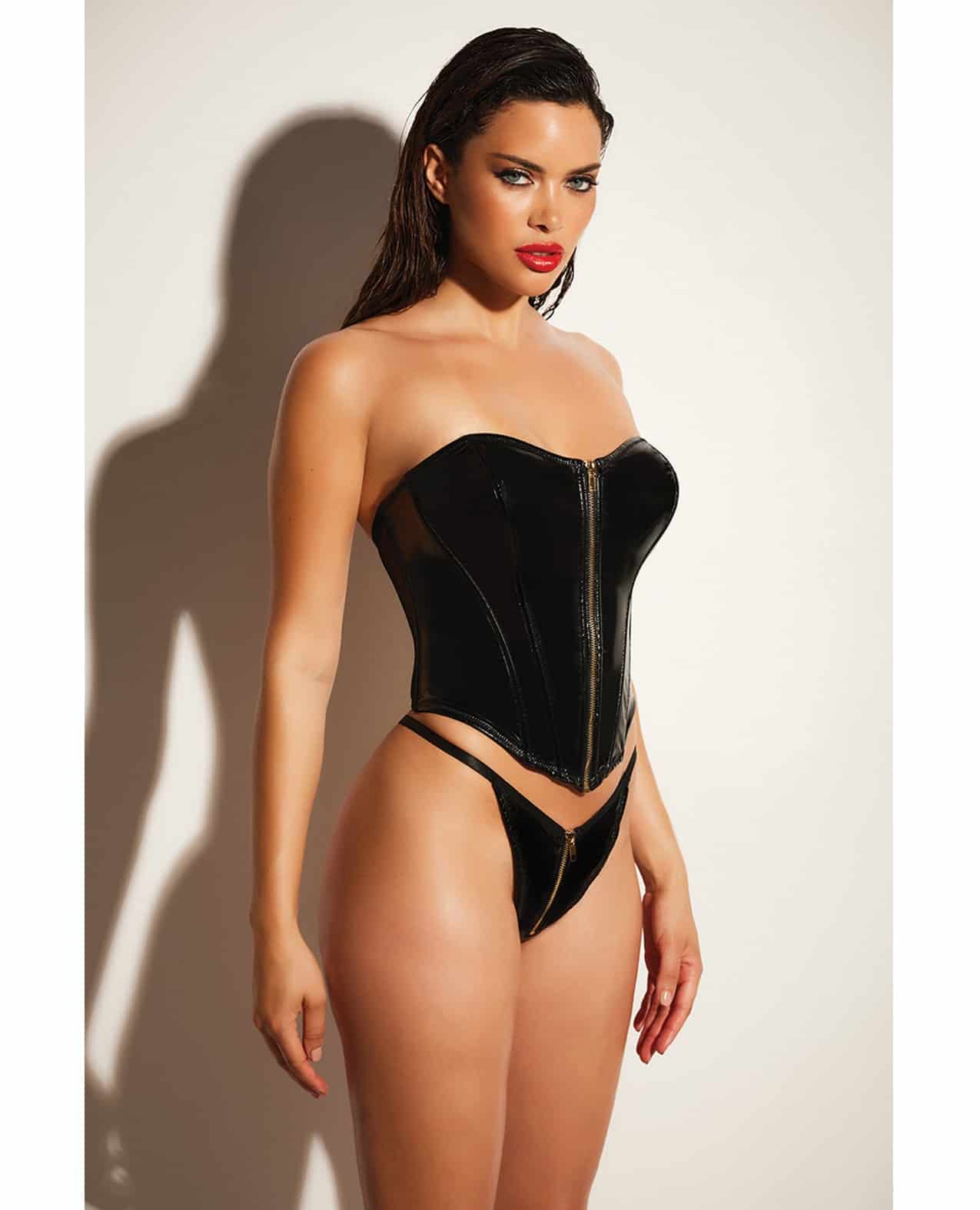 Rider Vinyl Bustier w/Front Zipper & Panty Black 1X